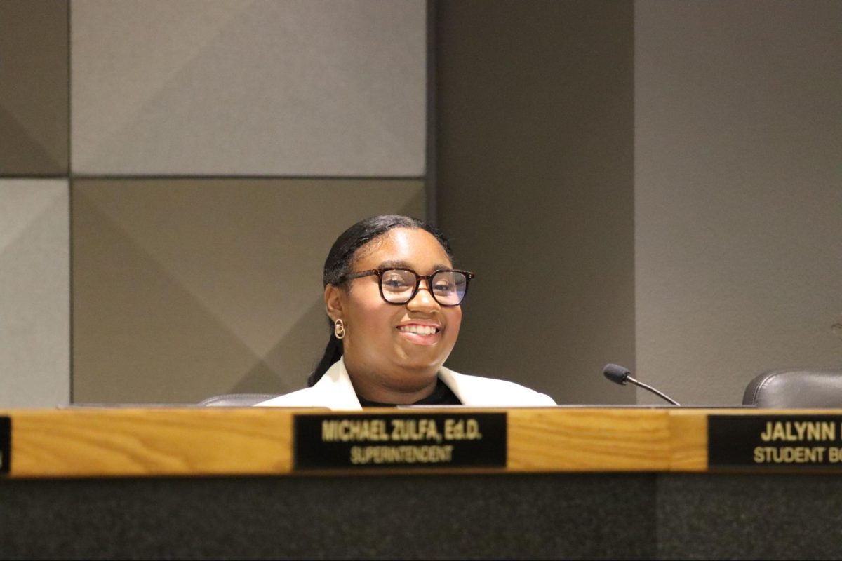 Senior Jalynn Hammond takes her seat on the Board of Trustees dais. Hammond, who is also Del Oro's ASB president, said she is excited to start her new term in office.