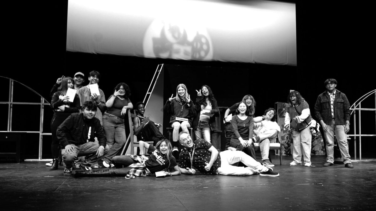 The Cast and crew for the Theater Department's fall production of “The Bold, the Young and the Murdered.” The play is directed by Theater teacher Jason McClain (center).