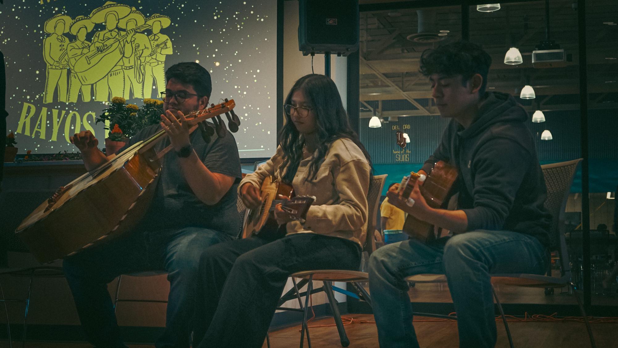 After weeks of practice, the Mariachi class at Del Oro, Mariachi Rayos de Oro, performed during lunch on Friday in the Library. 