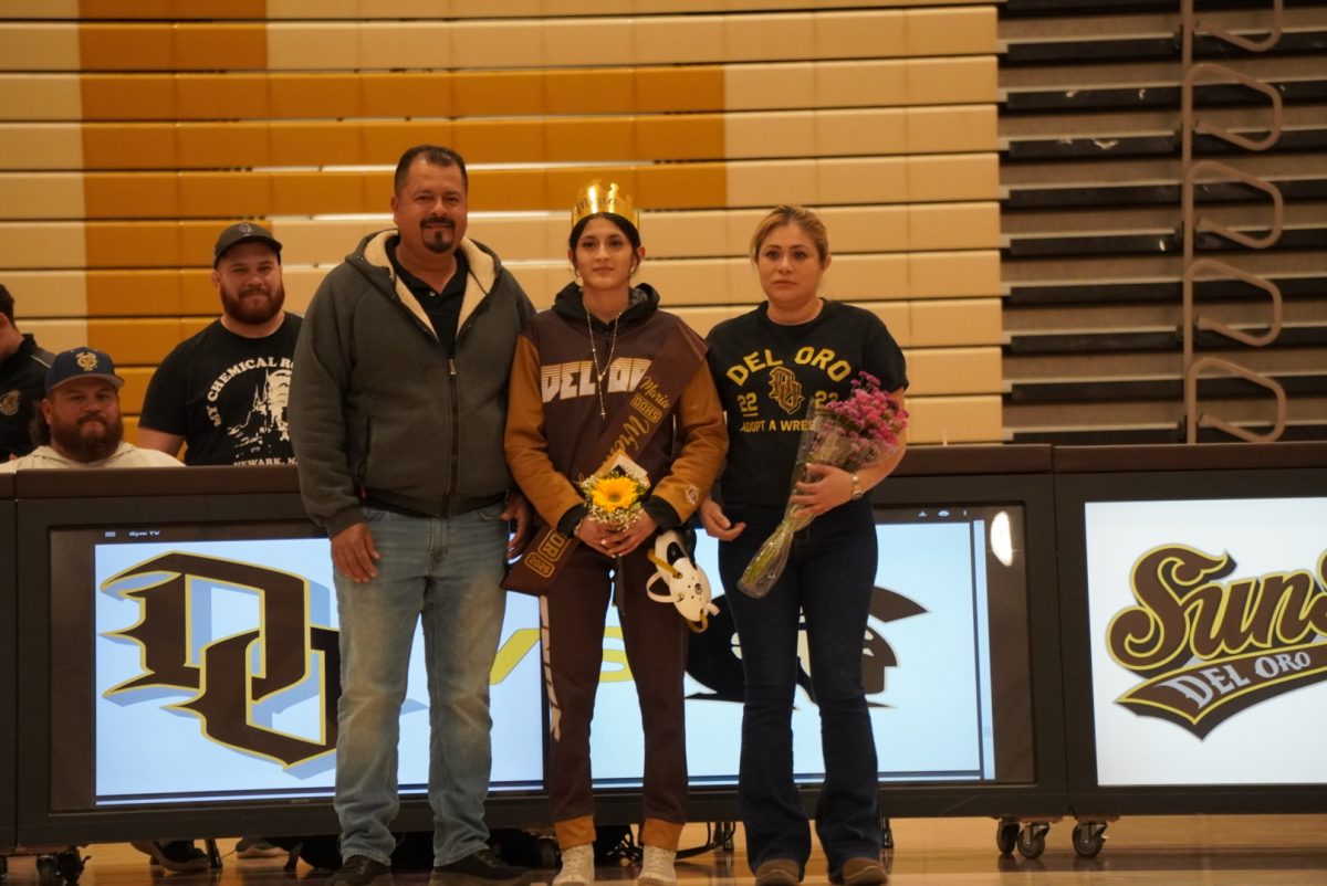 Senior Maria Mejia was honored prior to the start of the Suns' dual meet with Foothill.