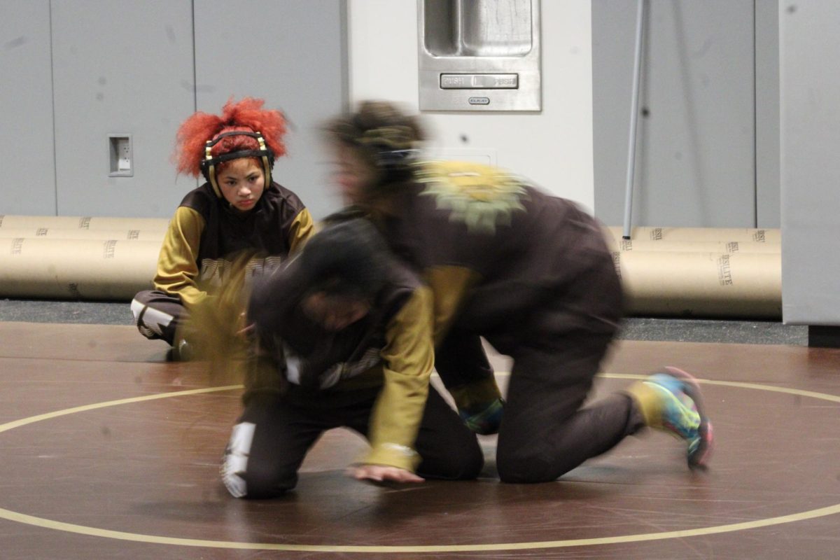 Marcella Valdez stays focused while her teammates warm up prior to Thursday's dual meet.