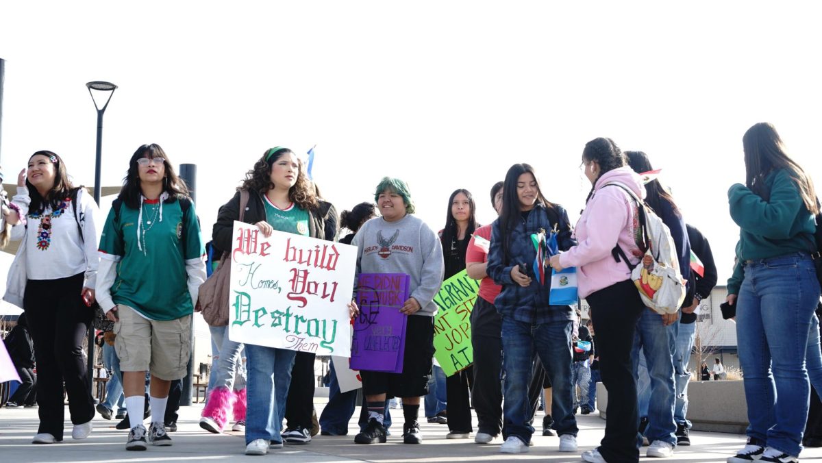 Student protestors carried flags and signs as they walked off campus and toward downtown Bakersfield. According to local news reports, students from Foothill, Mira Monte, South and Golden Valley also participated in the protest.