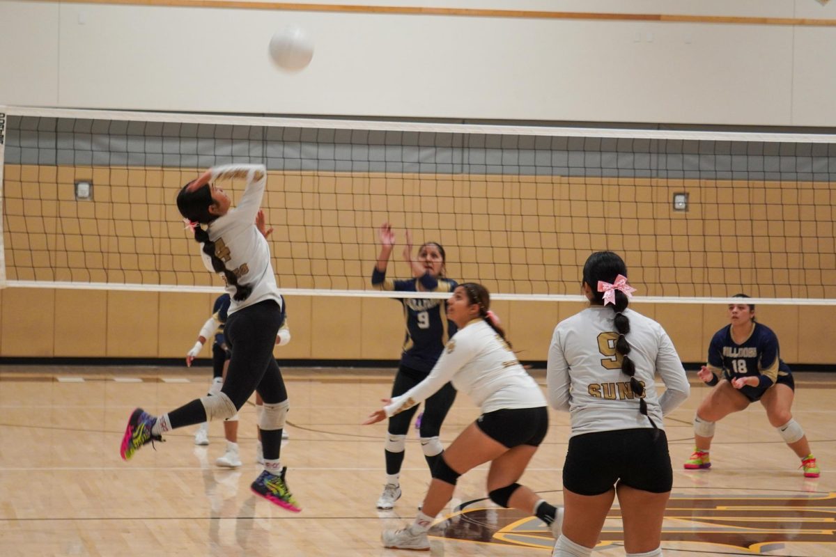 Lynneah Garza (left) prepares to spike the ball during Wednesday's match against Golden Valley.