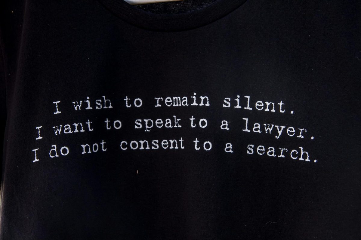 Banner seen at the 2021 Tucson Peach Fair proclaiming one's constitutional right to remain silent. Image courtesy of Unsplash.